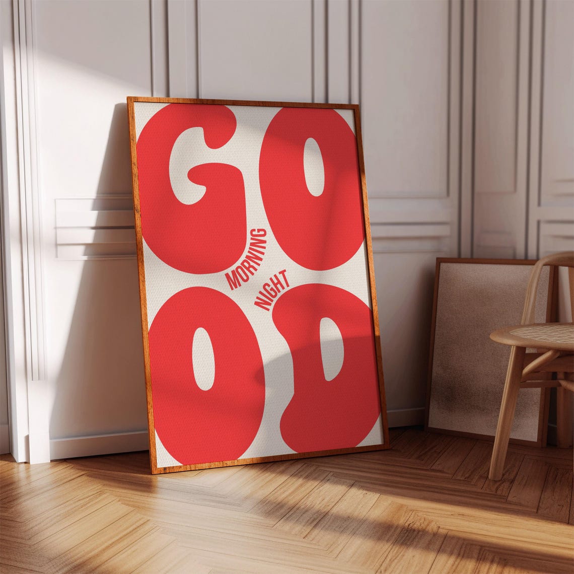 Good Morning Night Red Retro Typography Quote Sunlit Bold Poster