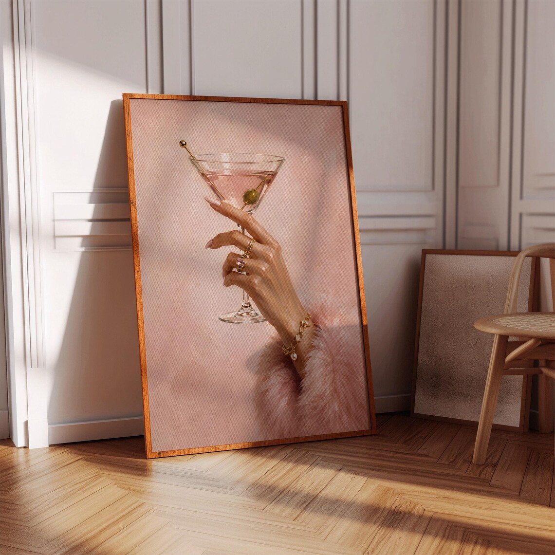 Pink Martini Glass Art Print, Coquette Glamour