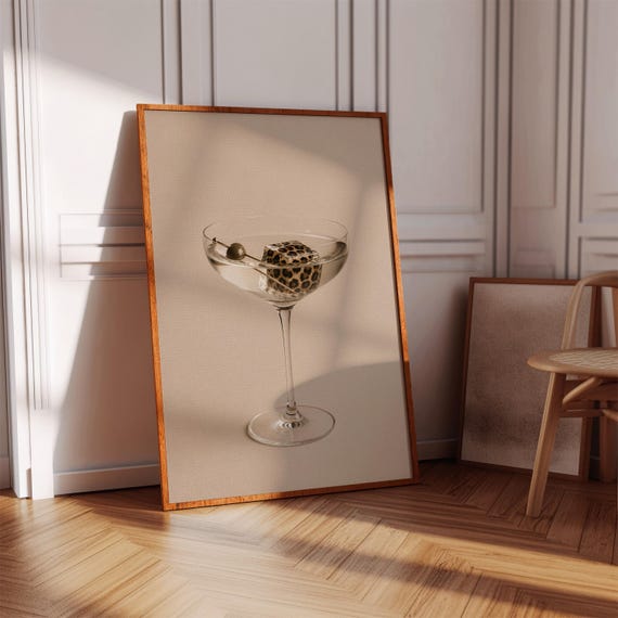Martini Wall Art Printable Leopard Cocktail Glass Neutral Luxury Home Decor