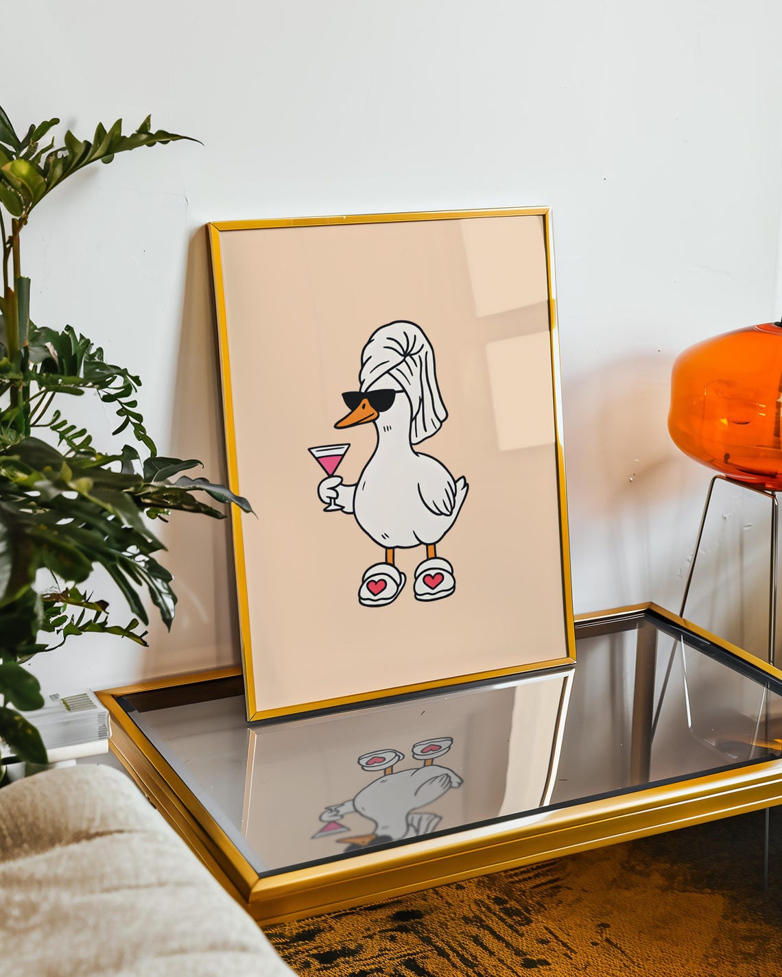 Fancy Duck Wall Art Orange Retro Goose Print Digital Download