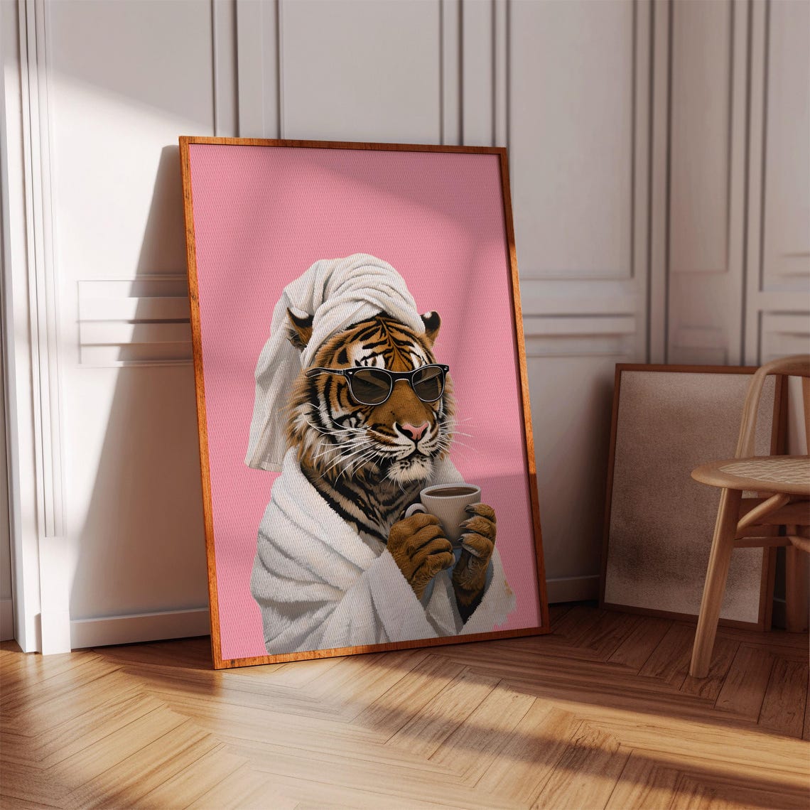 Fancy Tiger Print Retro Bathroom Wall Art Digital Download