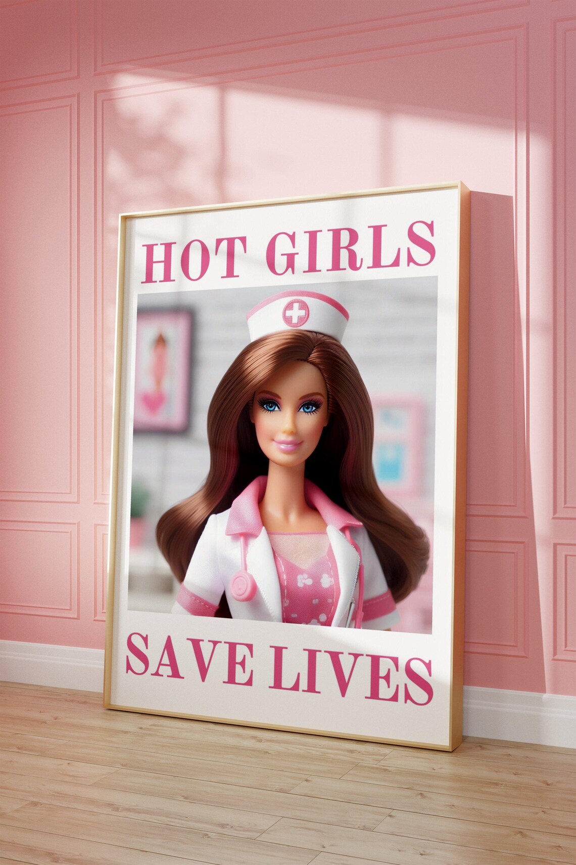 Pink Doctor Poster, Girly Healthcare Illustration