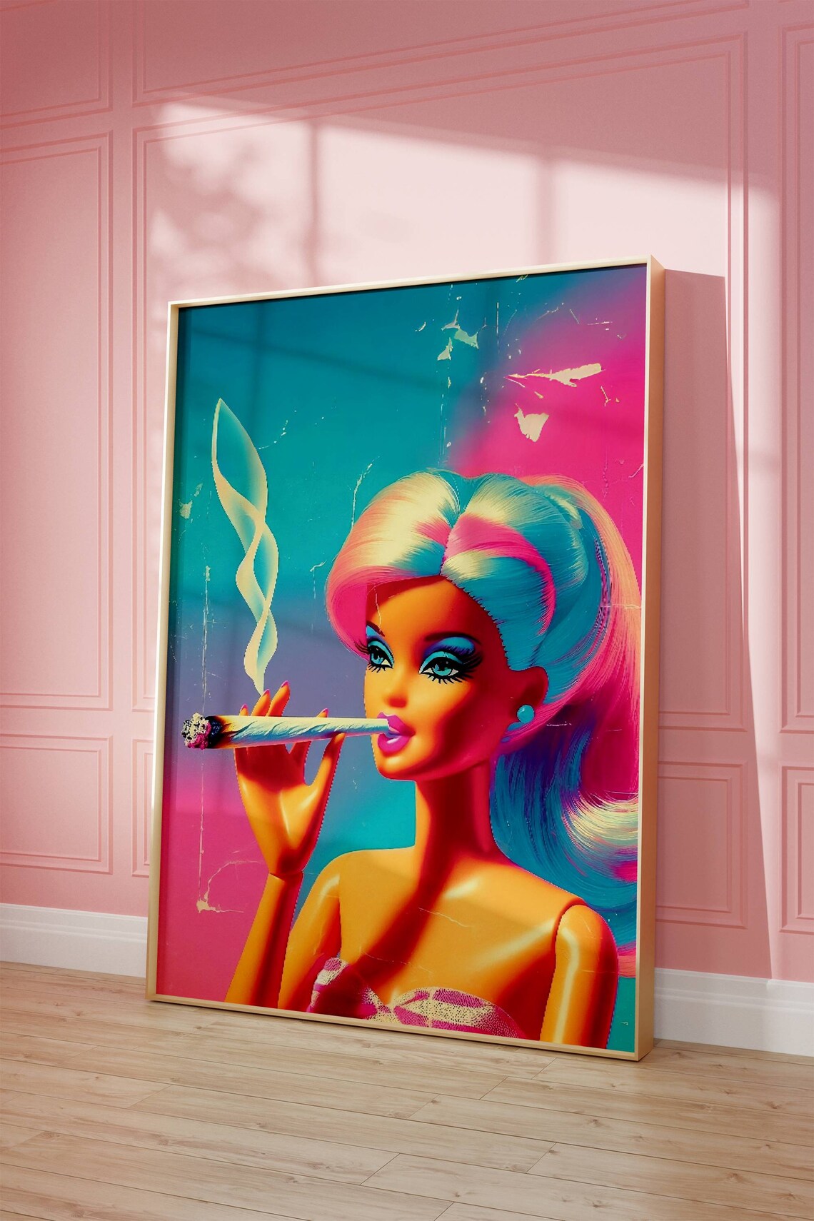 Retro Girly Cannabis Poster, Trippy Stoner Art Print