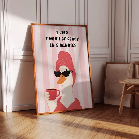 Funny Bathroom Wall Art Boujee Duck Print Pink Home Decor Girly Quote