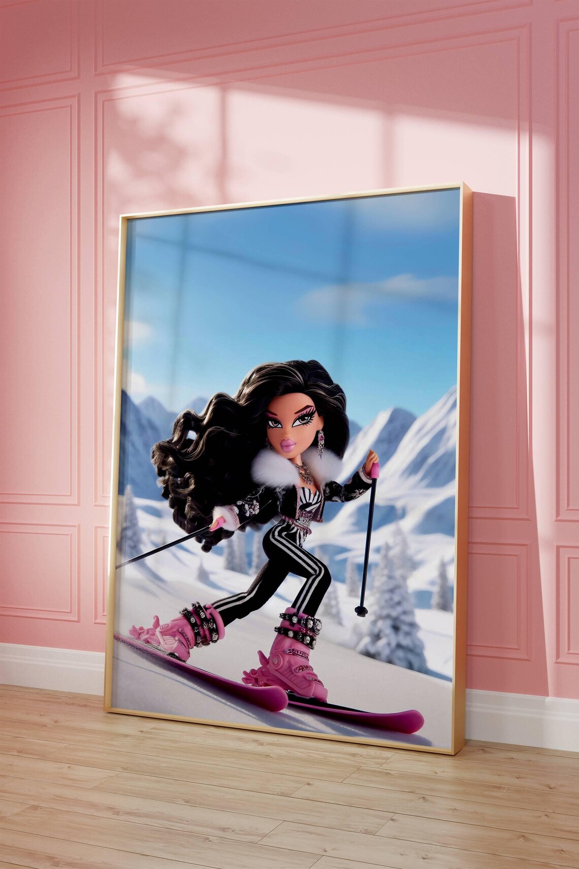Skiing Fashion Doll Winter Sports Art Print