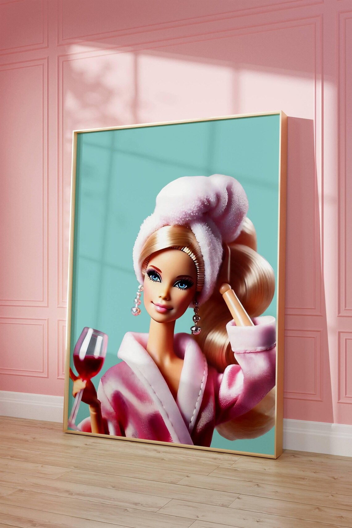 Barbie Self Care Spa Day Pink Robe Wine Glass Pop Art Poster