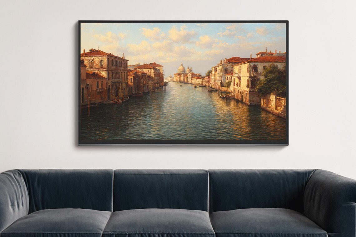 Venice Grand Canal Golden Hour Gondolas Classic Oil Painting Poster