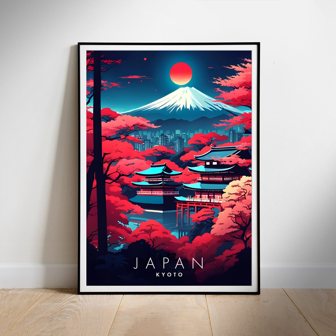 Kyoto Japan Mt Fuji Neon Night Temple Maple Travel Art Poster - Image 2