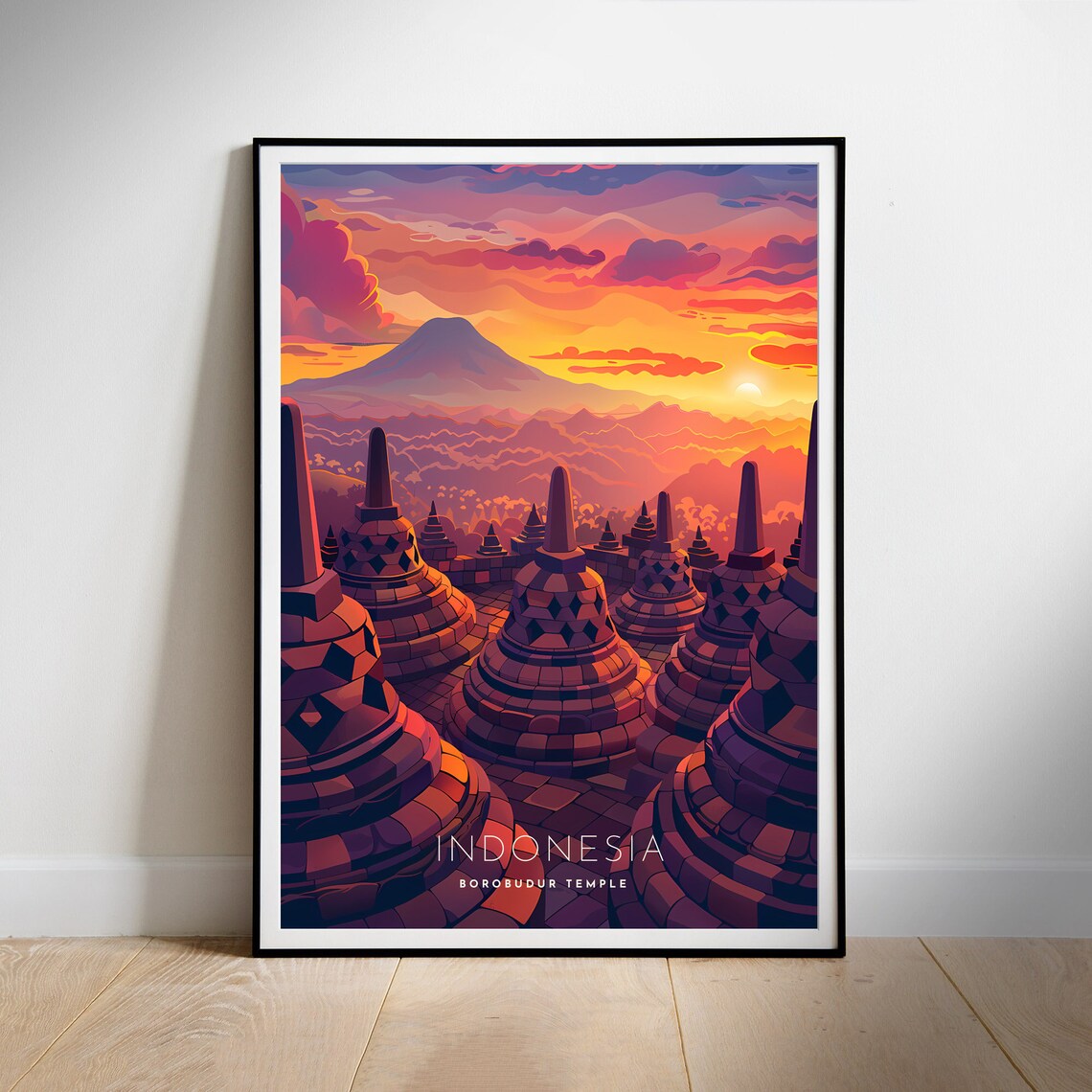 Borobudur Temple Indonesia Travel Poster, Wall Art