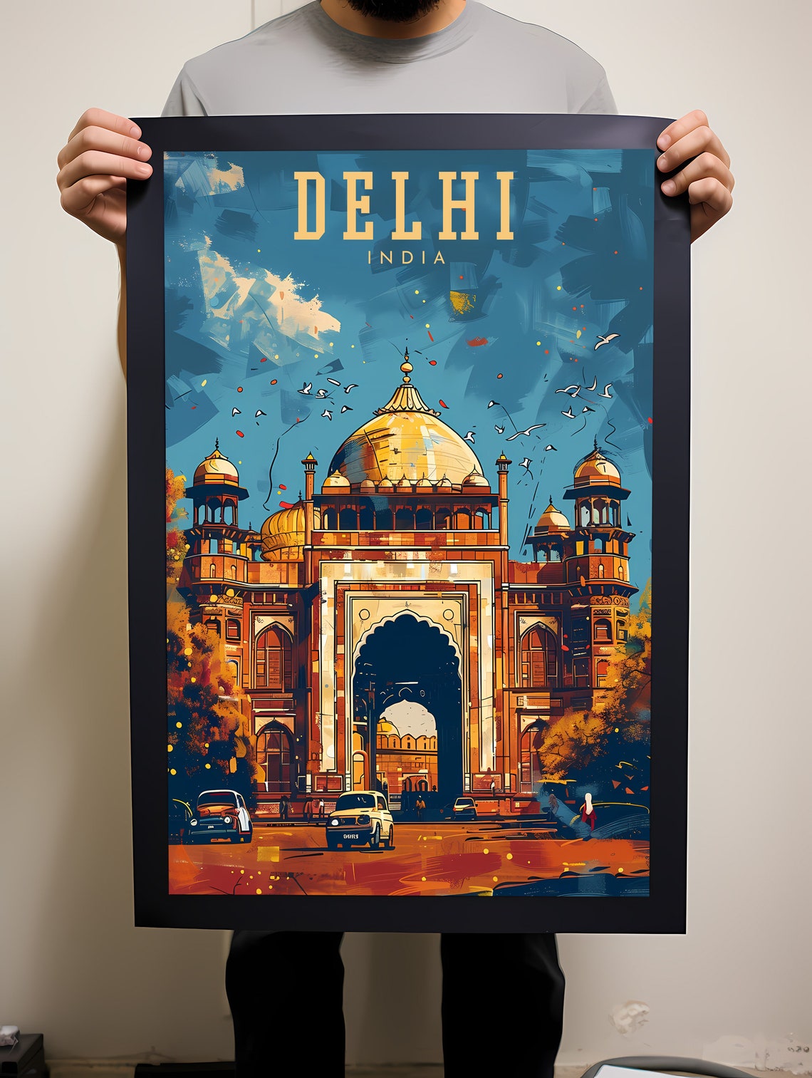 Delhi India Golden Dome Monument Retro Illustration Travel Poster - Image 2