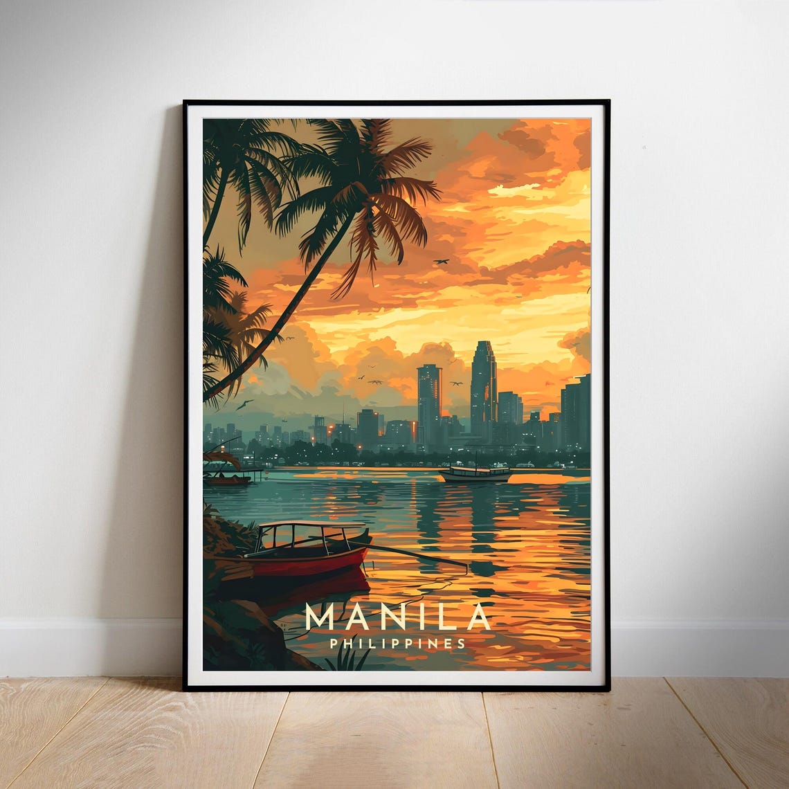 Manila Philippines Sunset Harbor Illustrated Vintage Travel Poster - Image 2