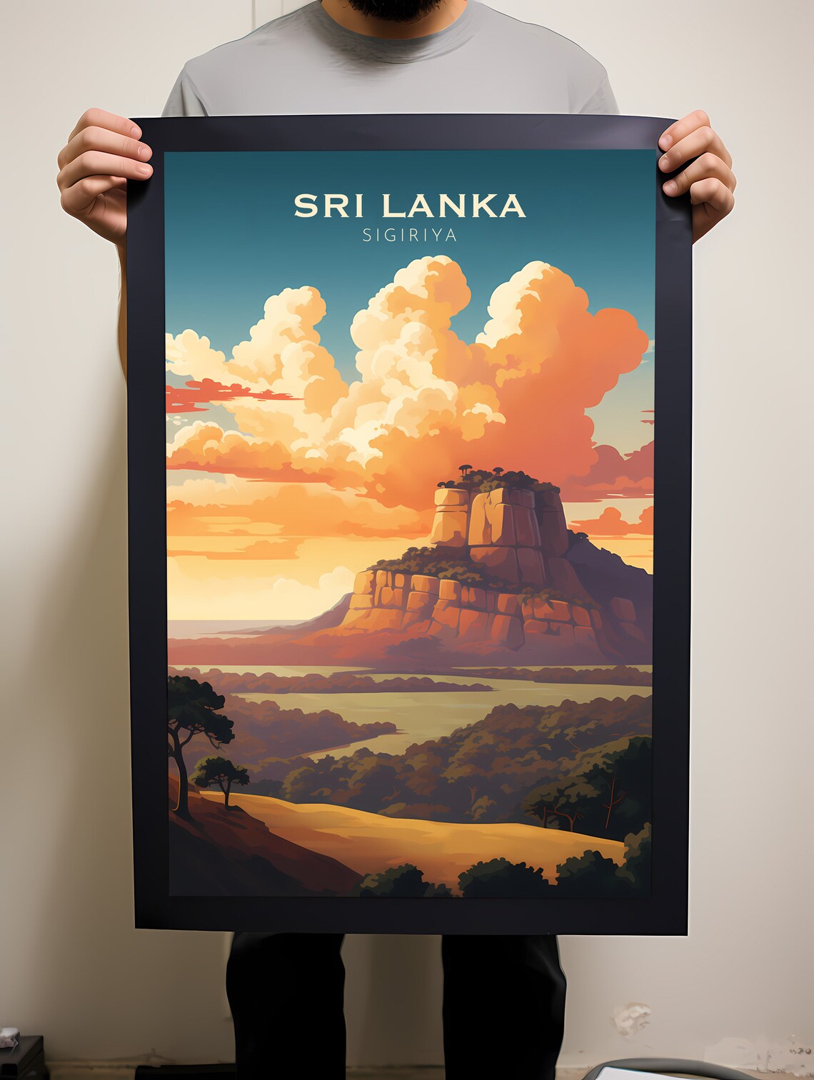 Sigiriya Rock Fortress Sunset Sri Lanka Jungle Landscape Poster