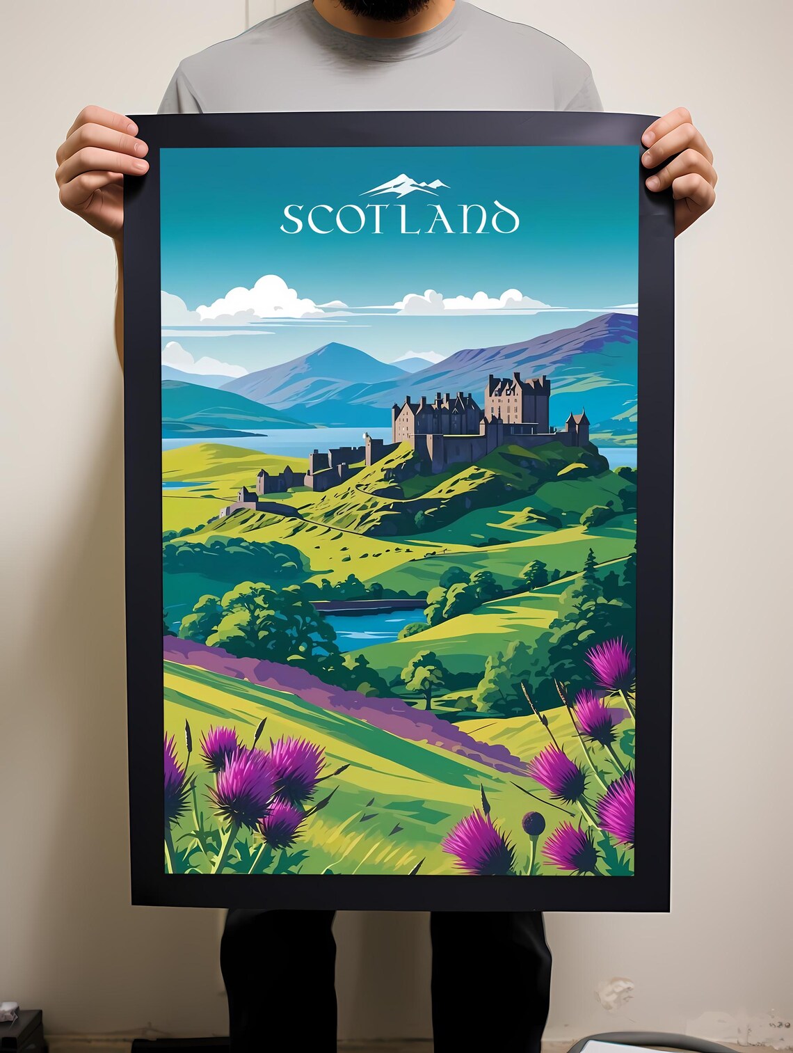 Scotland Highland Castle and Loch Retro Style Travel Art Poster - Image 2