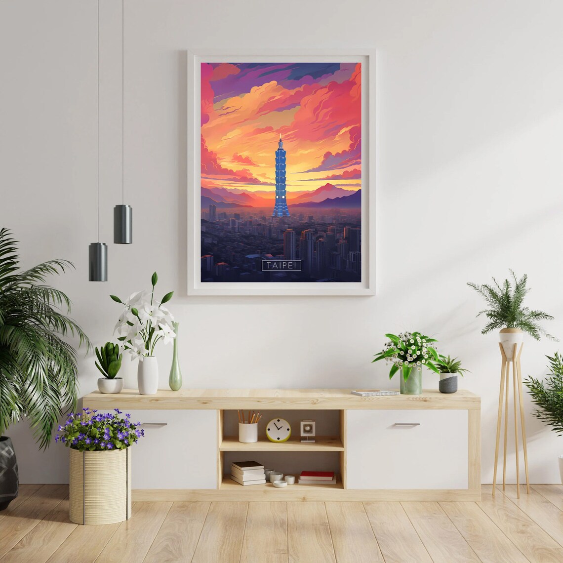 Taipei 101 Taiwan Sunset Skyline Vivid Illustrated City Poster - Image 2
