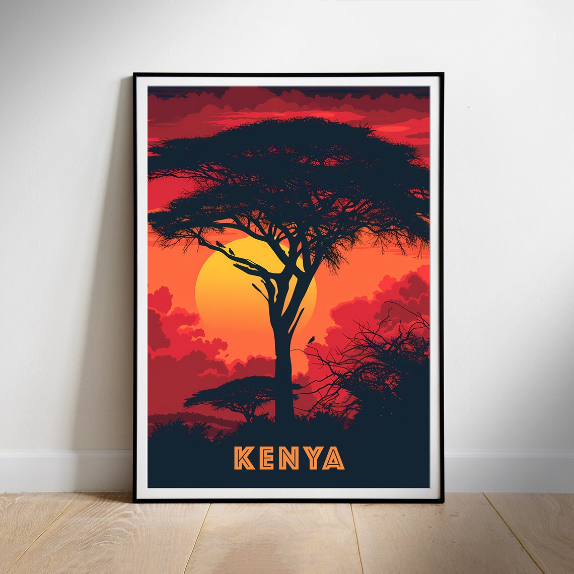 Kenya Acacia Tree Sunset Silhouette Safari Africa Travel Poster - Image 2