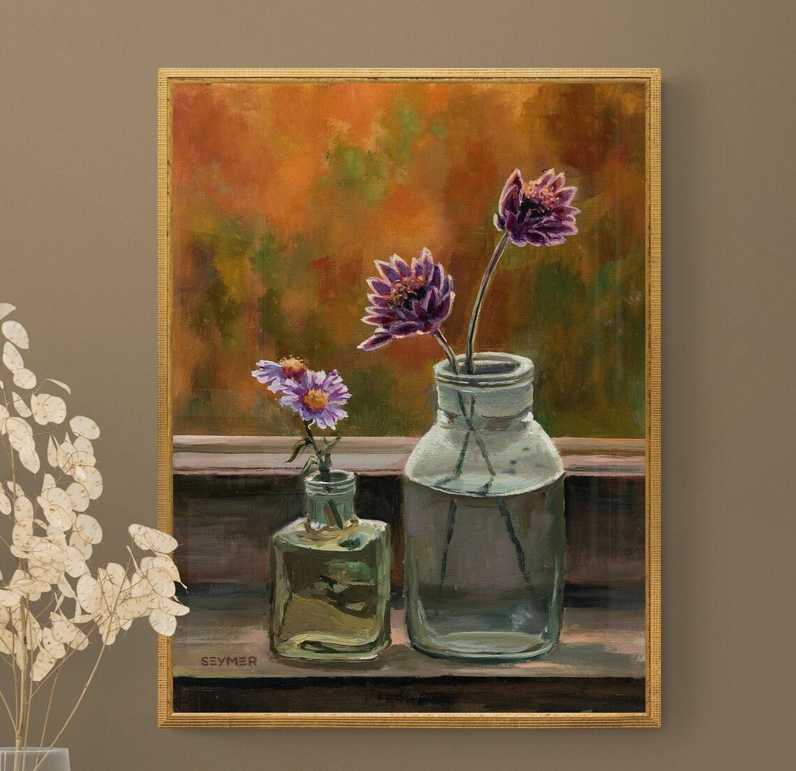Purple Flowers Still Life, Vintage Floral Art Print