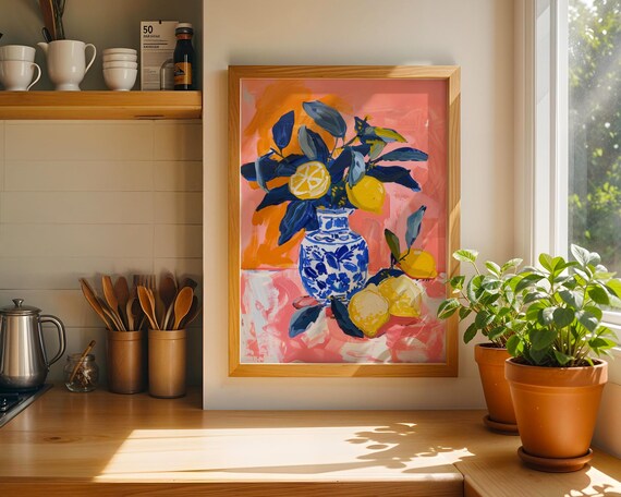 Matisse Inspired Lemon Still Life Print Bold Kitchen Wall Art