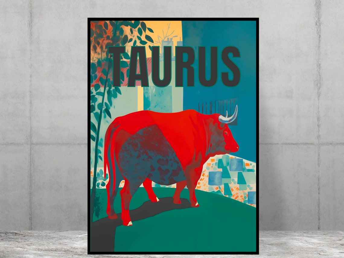 Taurus Poster Print Mid Century Home Decor Modern Art Zodiac Star Sign Bedroom
