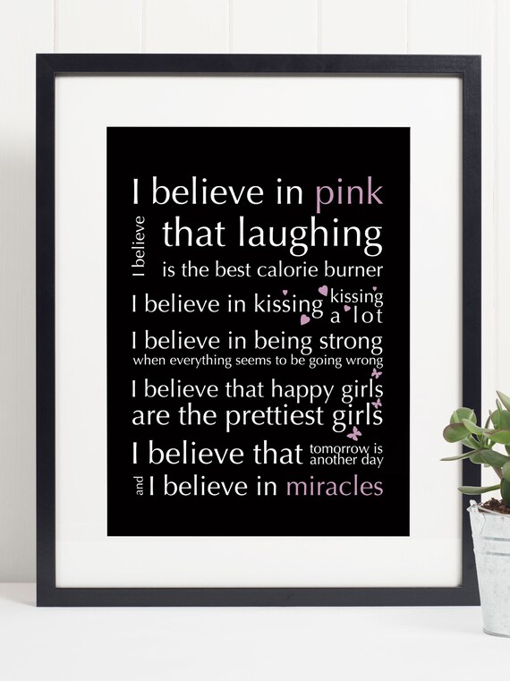 Audrey Hepburn Believe In Pink Inspirational Quotes Typography Print