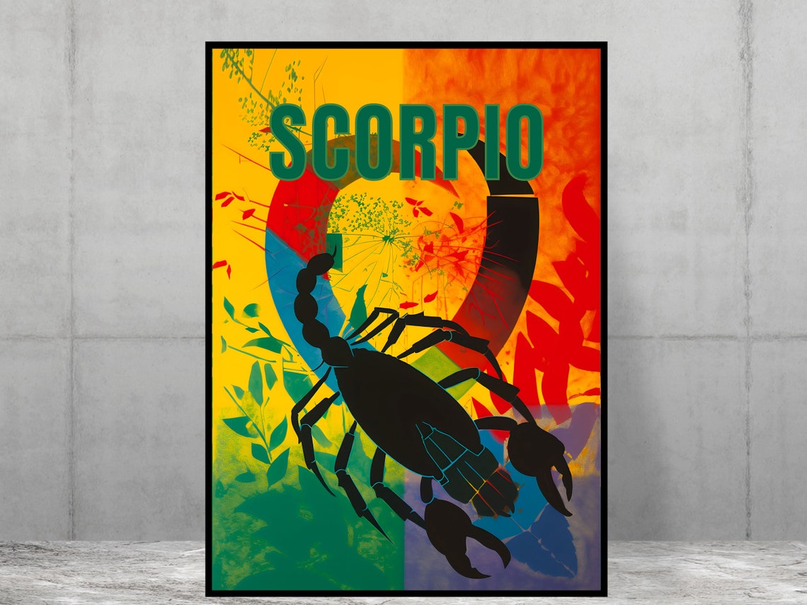 Scorpio Poster Print Mid Century Home Decor Modern Art Zodiac Star Sign Bedroom