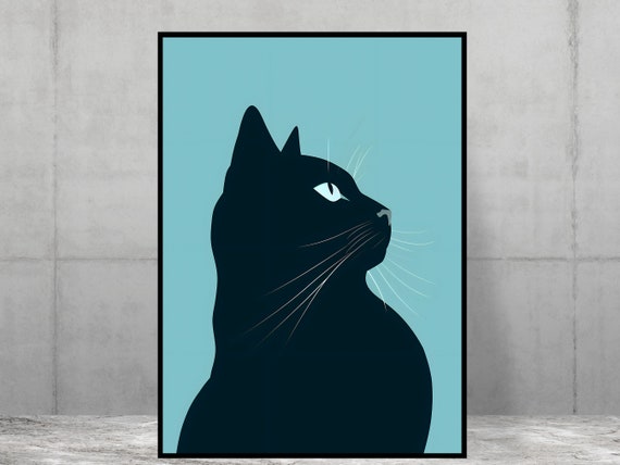 Black Cat Print Modern Minimal Art Home Poster Office Kitchen Quirky Animal