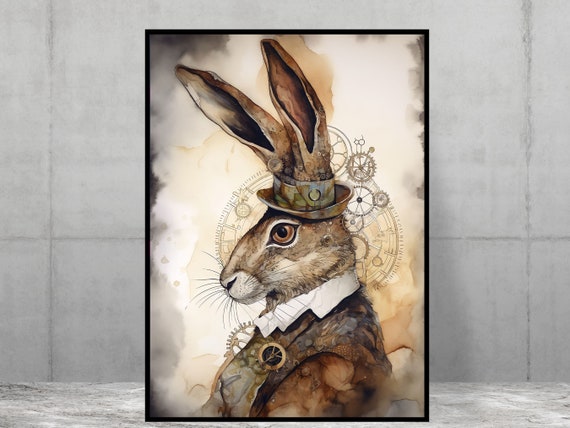 Steampunk Hare Mixed Media Style Art Print