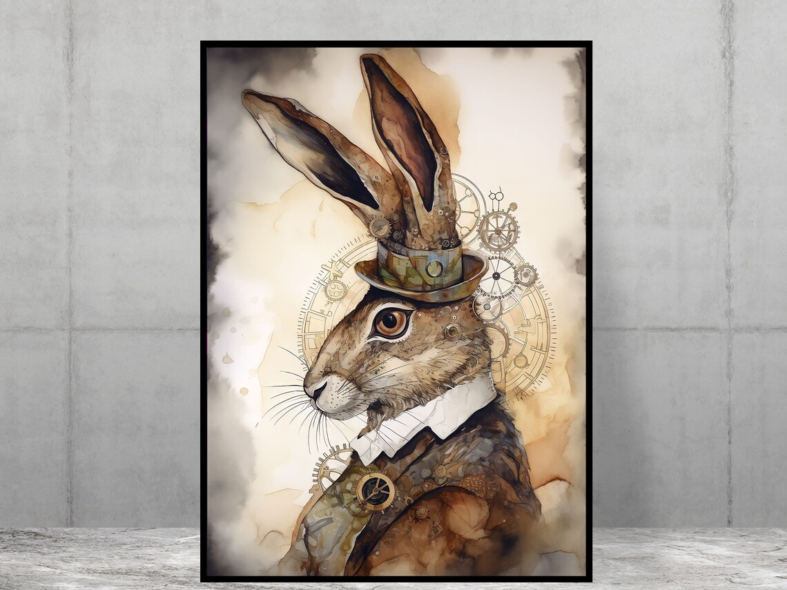 Steampunk Hare Mixed Media Style Art Print
