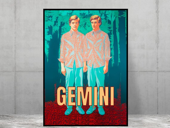 Gemini Poster Print Mid Century Home Decor Modern Art Zodiac Star Sign Bedroom