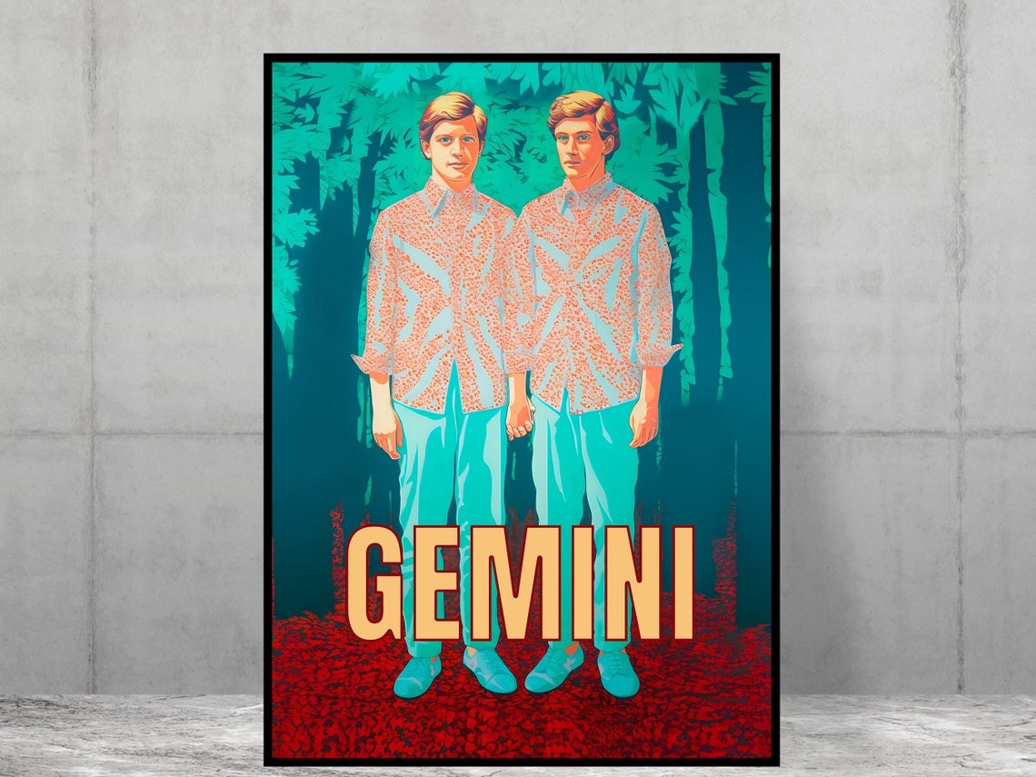 Gemini Poster Print Mid Century Home Decor Modern Art Zodiac Star Sign Bedroom