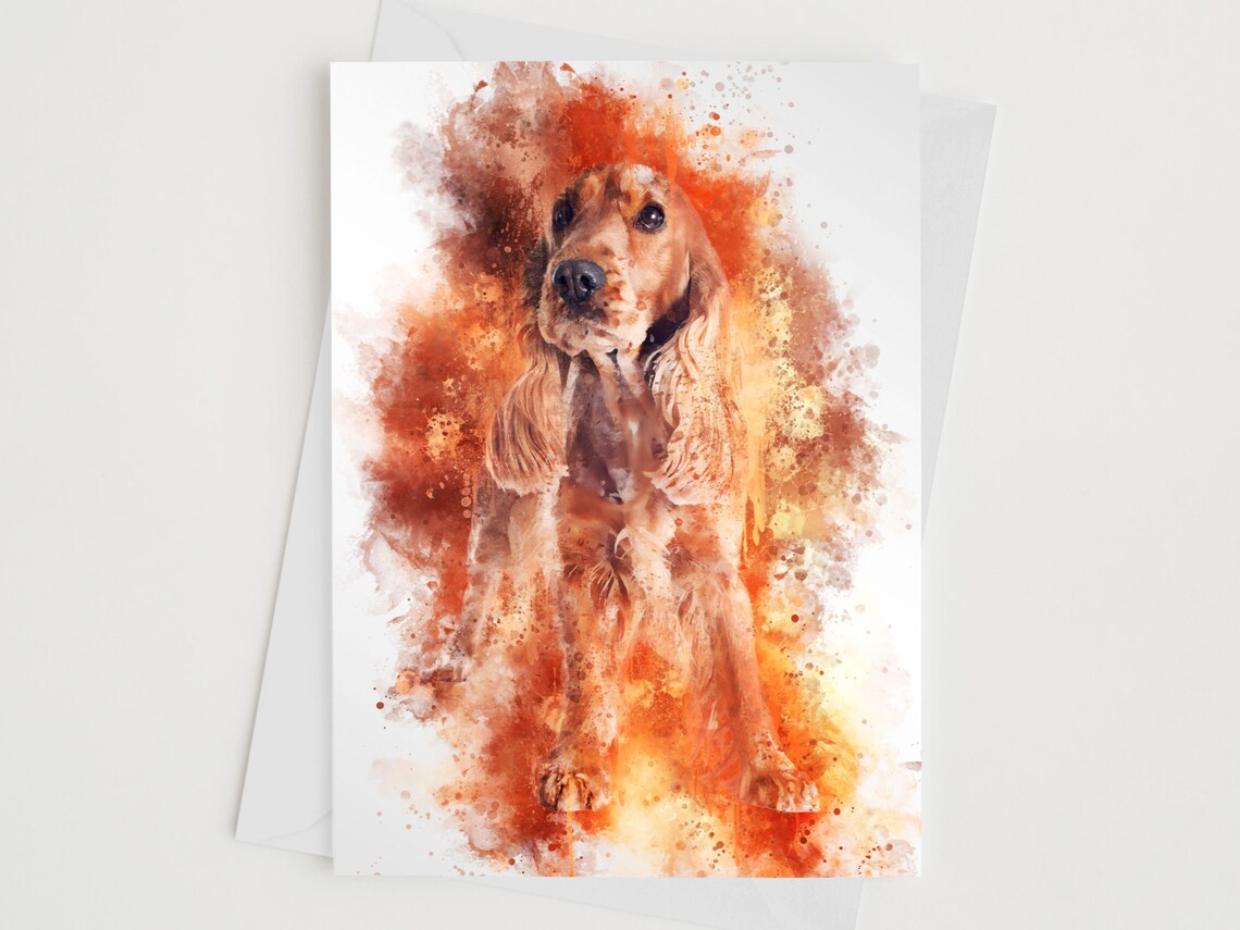 Cocker Spaniel Birthday Card, Splatter Art