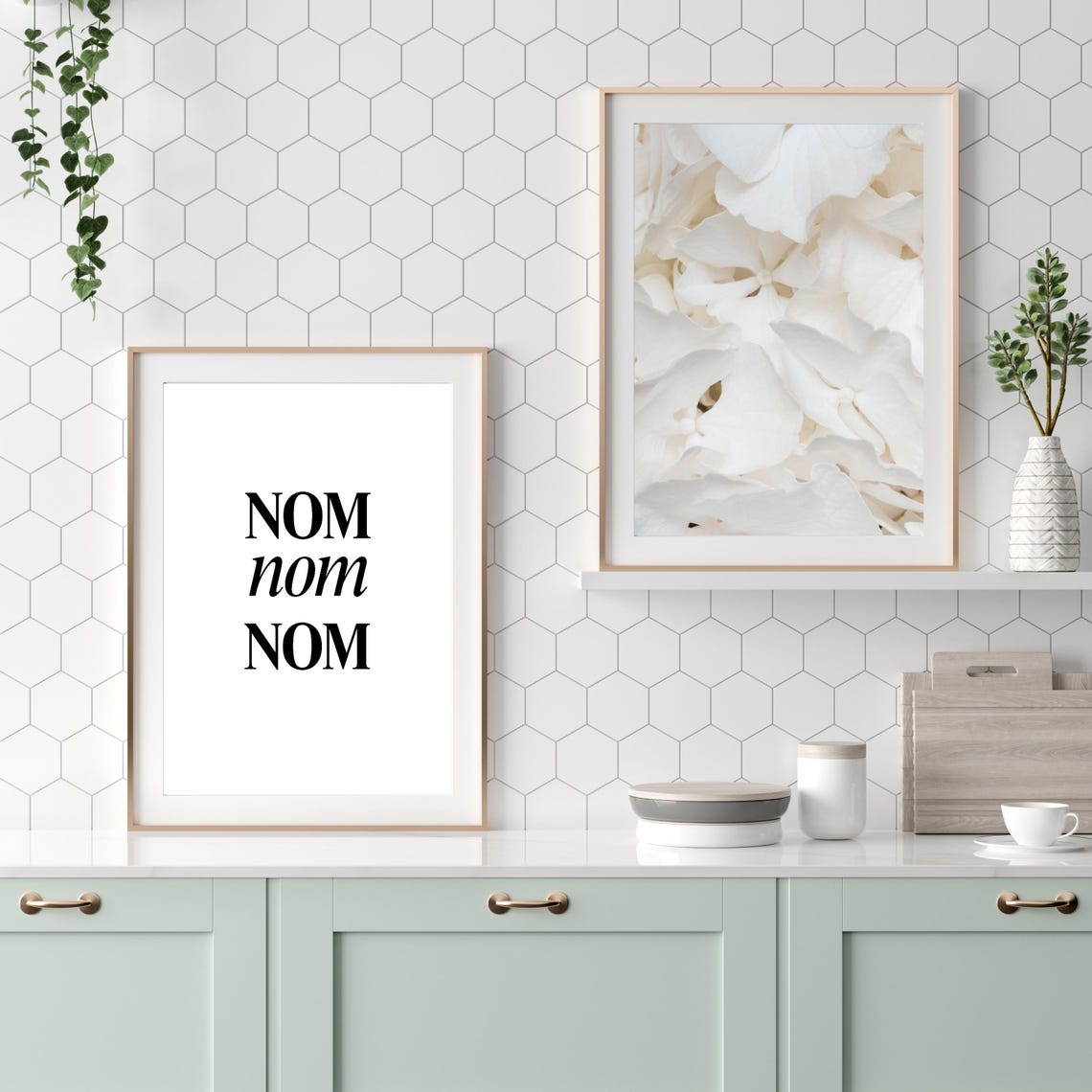 Nom Nom Nom Playful Fun Kitchen Foodie Typography Quote Poster - Image 2