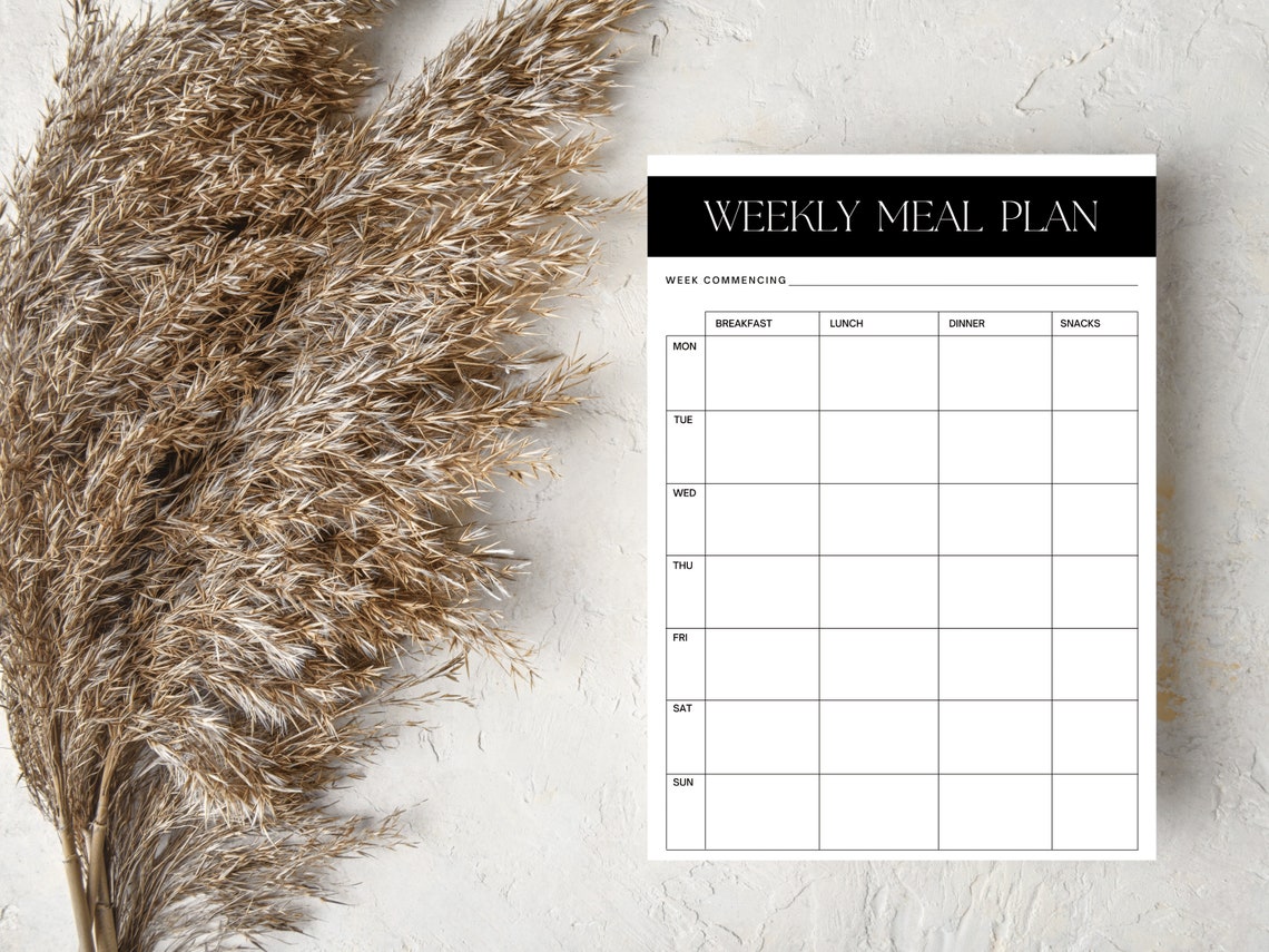 Weekly Meal Plan Grid Minimalist Kitchen Planner Sheet Print