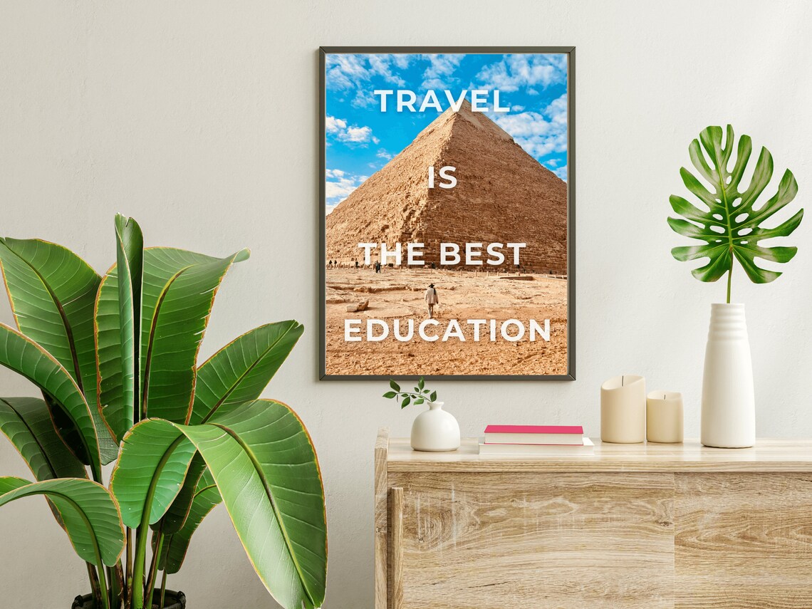Giza Pyramid Egypt Color Travel Is Best Education Quote Photo Poster - Image 3