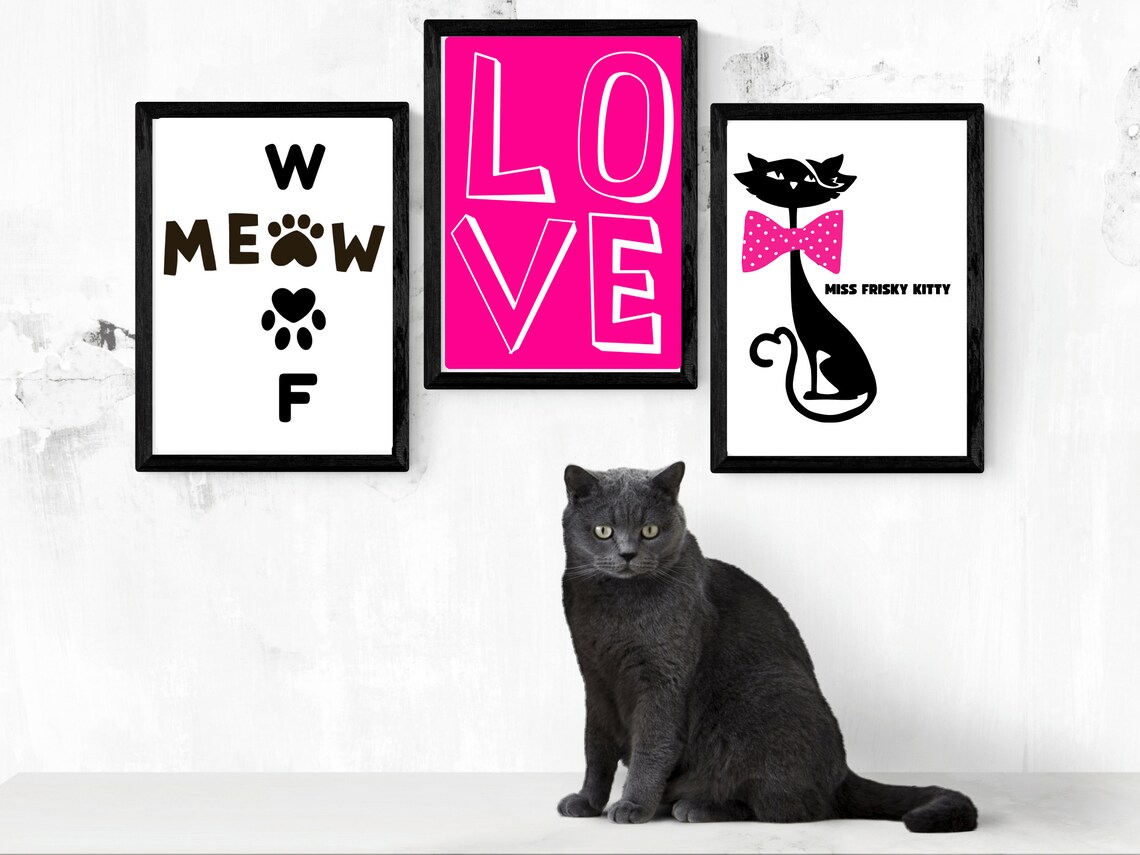 Woof Meow Paw Art Typography Wordplay Black White Pet Poster - Image 2