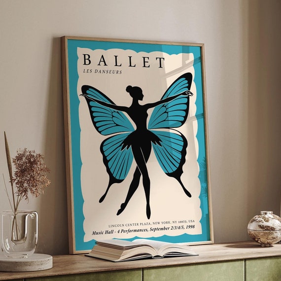 Blue Ballet Dance Art Print Butterfly Ballerina Dancer Poster Elegant Ballerina Wall Decor Dance Studio Wall Artwork Ballet Lover Gift