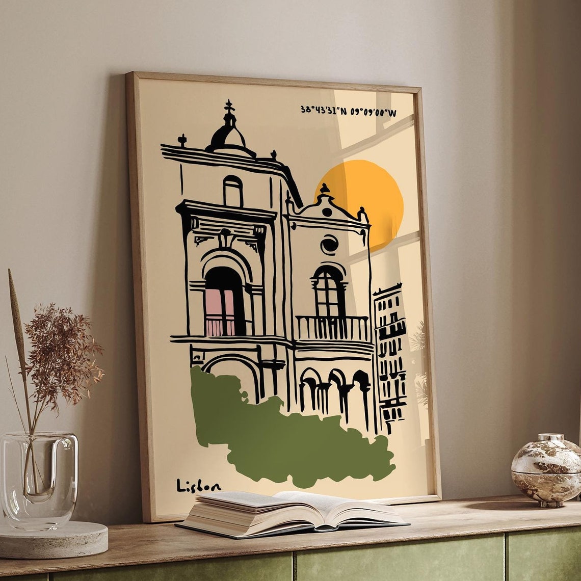 Lisbon Travel Poster Romantic Honeymoon Gift Portugal Wall Art Vintage Travel Print Scenic Europe Art Wanderlust Wall Art Airbnb Decor