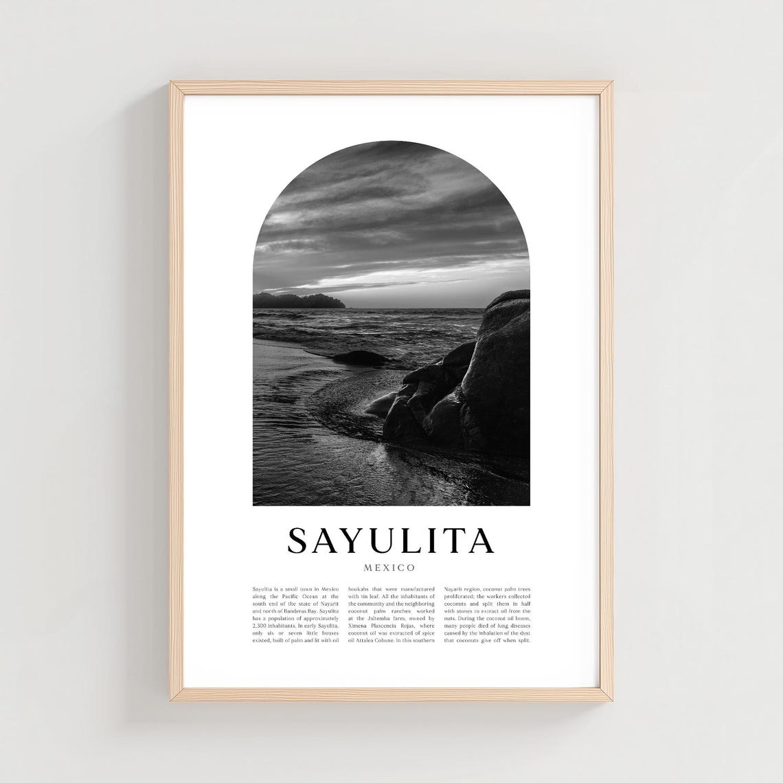 Sayulita Mexico Sunset Beach Rocks Black and White Travel Poster