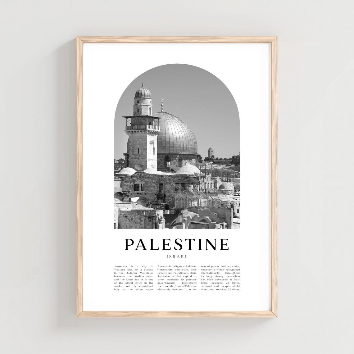 Jerusalem Dome of the Rock Black and White Palestine Arch Photo Poster