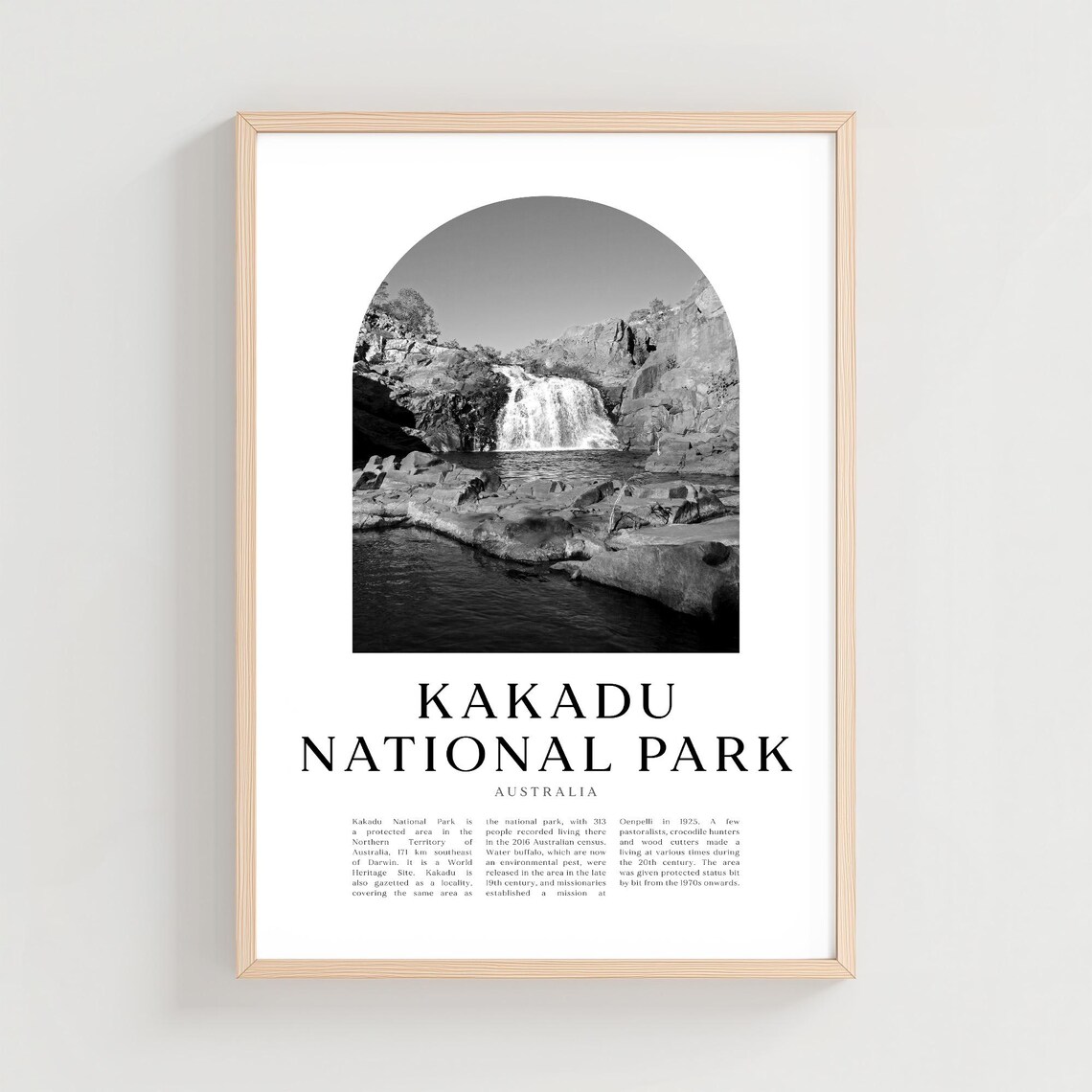 Kakadu National Park Australia Black and White Waterfall Photography Poster