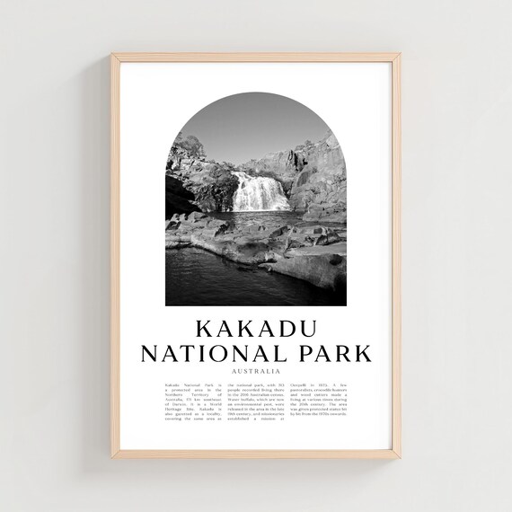 Kakadu National Park Australia Black and White Waterfall Photography Poster