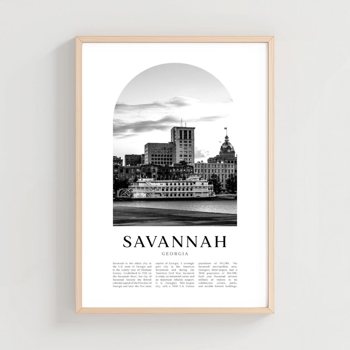 Savannah Georgia Riverboat Skyline Black and White Photo Poster