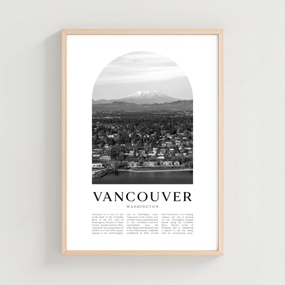 Vancouver Washington Mount St Helens Black and White Travel Poster