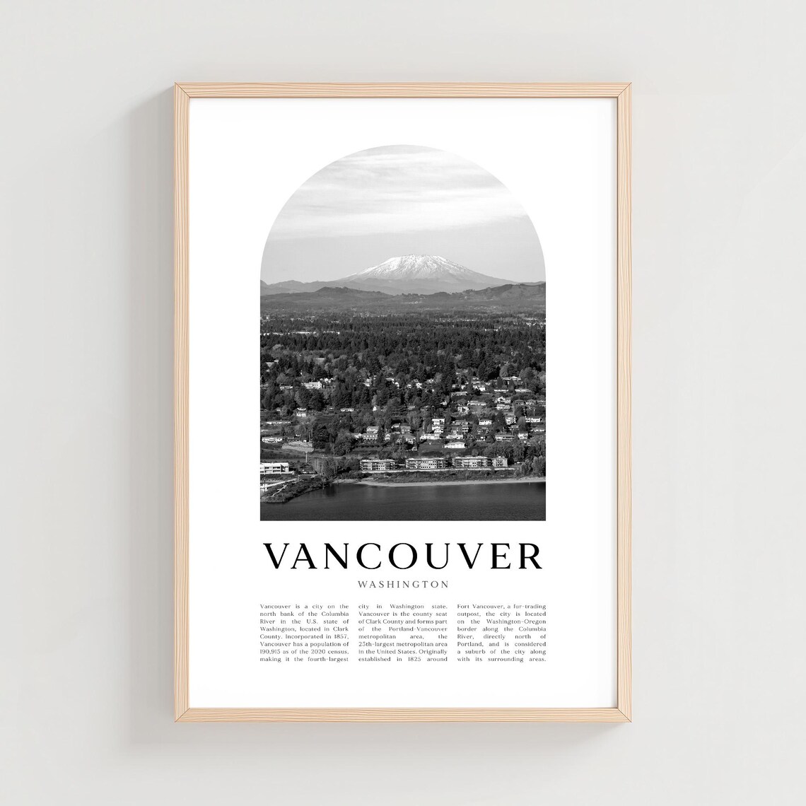 Vancouver Washington Mount St Helens Black and White Travel Poster