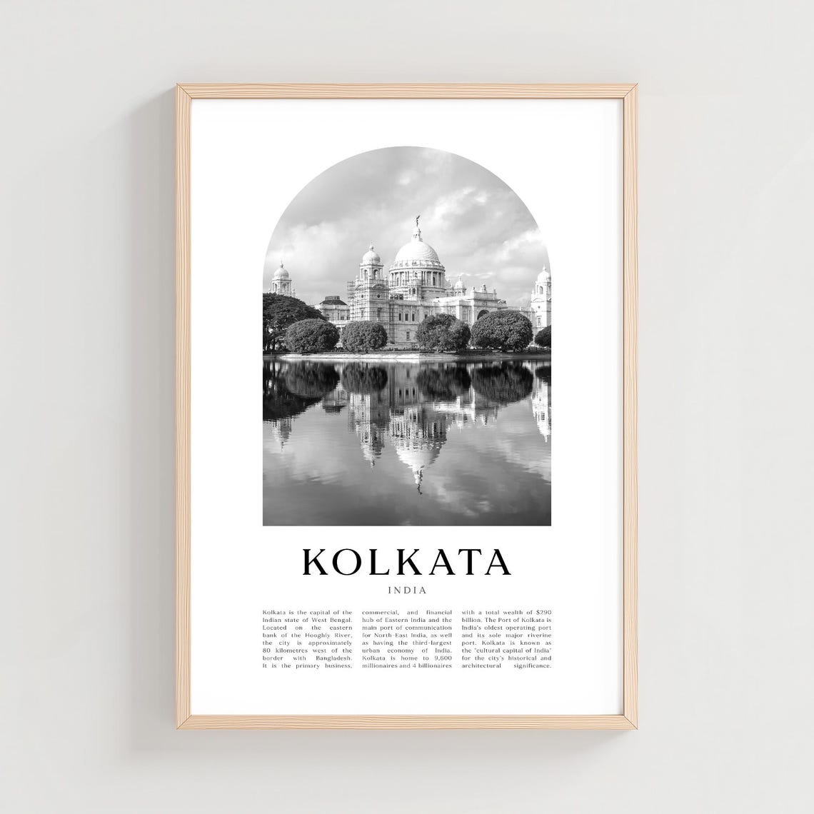 Kolkata India Victoria Memorial Black and White Photo Poster