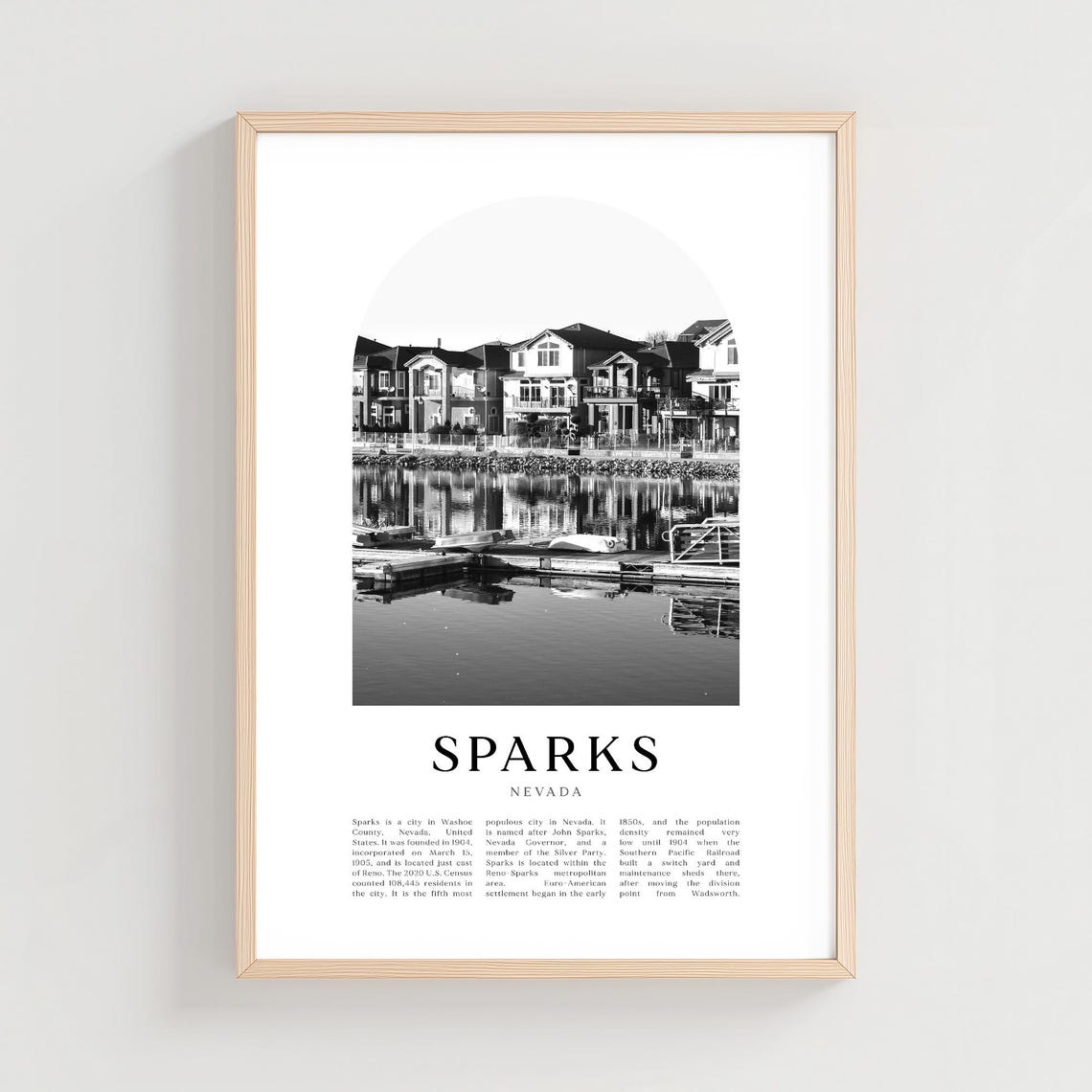 Sparks Nevada Black and White Marina Harbor Waterfront City Poster