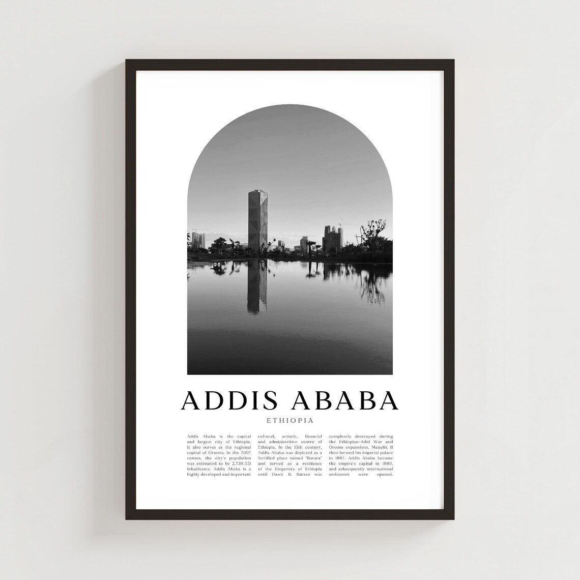 Addis Ababa Ethiopia City Skyline Black and White Photo Poster