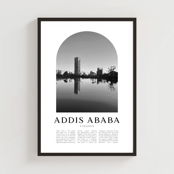 Addis Ababa Ethiopia City Skyline Black and White Photo Poster