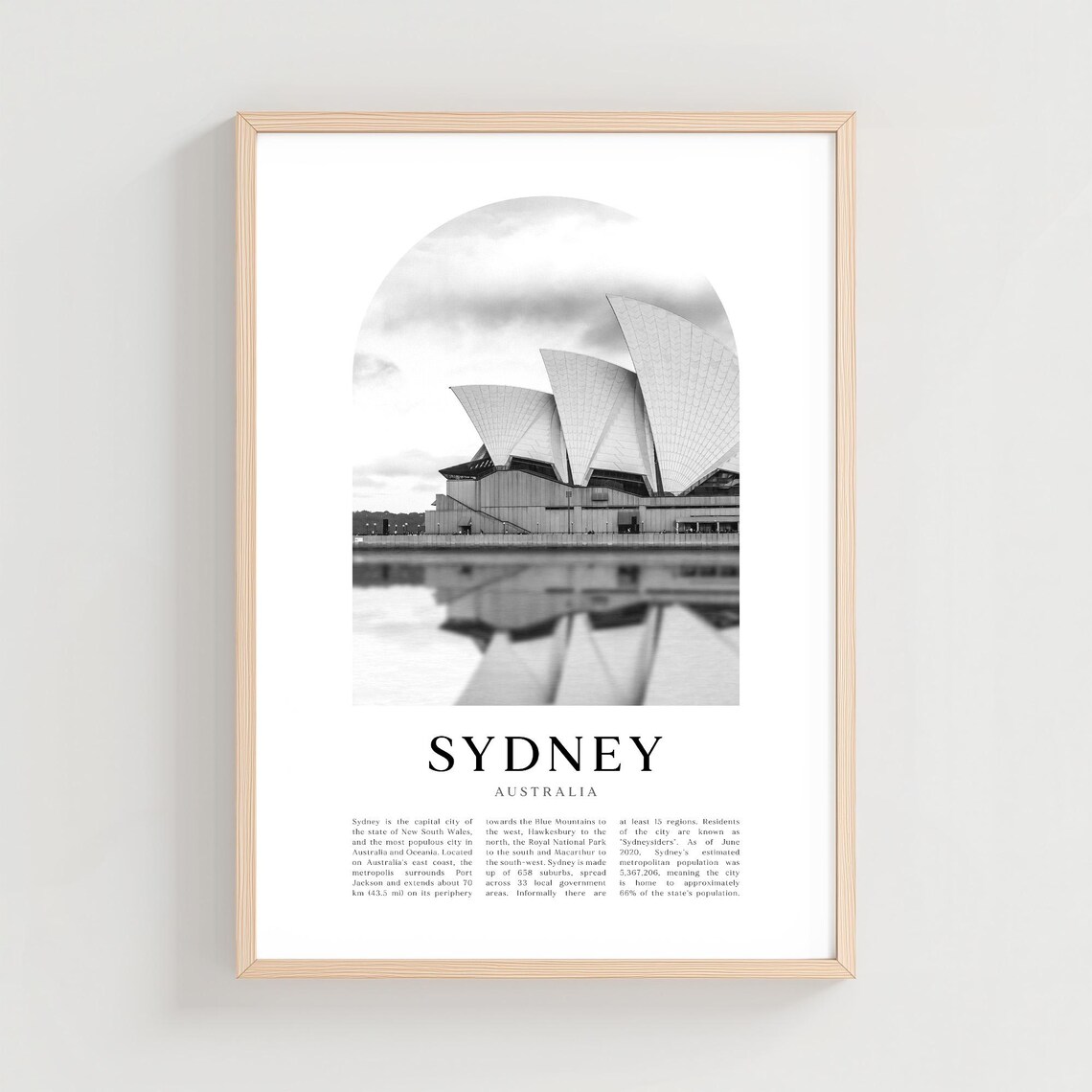 Sydney Opera House Black and White Arch Photography Travel Poster