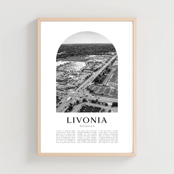 Livonia Michigan Aerial Suburb View Black and White Photo Poster