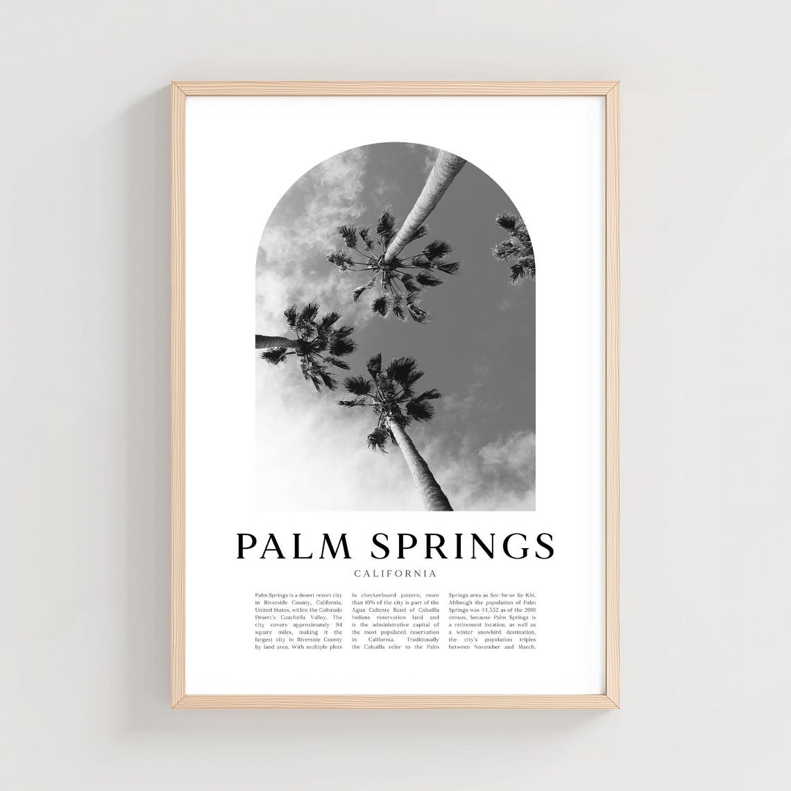 Palm Springs California Palm Tree Canopy Black and White Poster